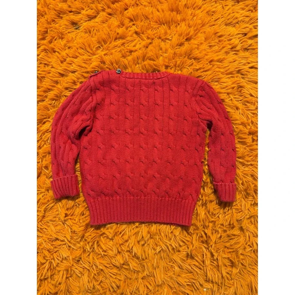 Ralph Lauren Kids Red Cable Knit Cotton Sweater Pony Logo 24M